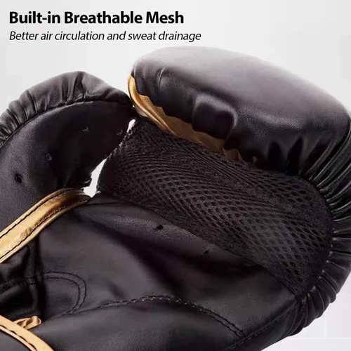 Miniatura 4 de Elite Training Gloves for Men, Women & Kids 10-16oz. Ideal for Boxing, MMA, Muay Thai, Kickboxing - 3.0 Victory Series Victory Negro y Oro