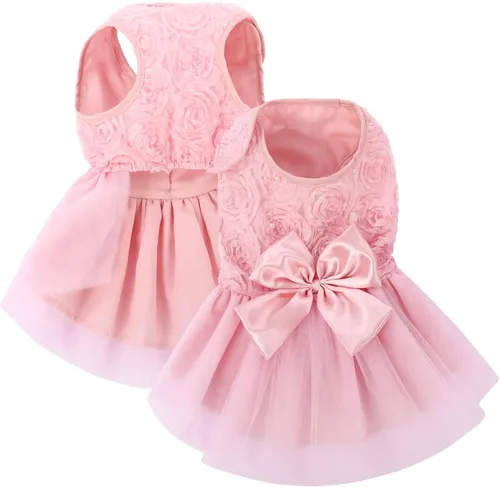 Miniatura 15 de ASENKU Vestido para Perro Vestido de Boda para Mascotas Princesa de Encaje Cachorro Traje de Fiesta de Cumpleaños Ropa Formal para Hembra para Azul