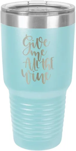 Miniatura 14 de Taza de viaje de acero con recubrimiento de polvo grabado con láser, con grabado «GIVE ME ALL THE WINE» y grabado en polvo de 30 oz, libre de BPA