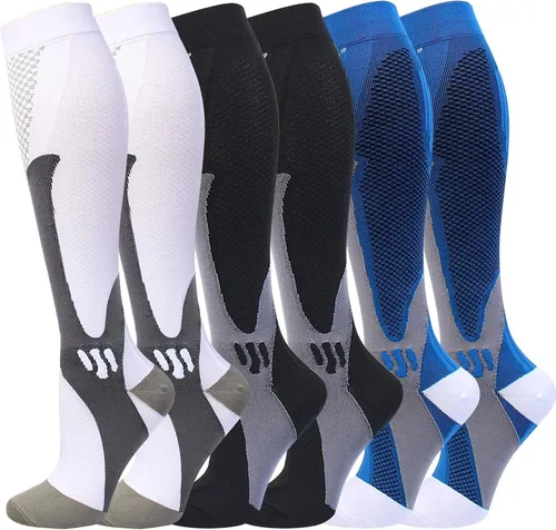 Double Couple 6 pares de calcetines de compresión para hombres y mujeres, 20-30mmHg hasta la rodilla, soporte alto para circulación deportiva
