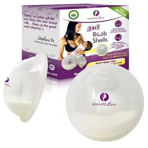 Mommyz Love Protectores de pezones y recolector de leche para lactancia materna, nuevo modelo con tapones – Recolector de leche materna para aliviar