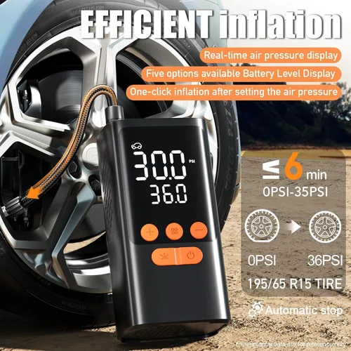 Miniatura 2 de Inflador de neumáticos Compresor de aire portátil - Bomba de aire inalámbrica para neumáticos de automóvil - Batería de 150 PSI y 10000 mAh Inflador
