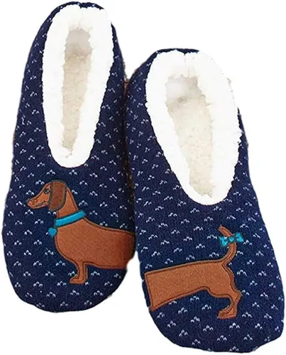 Miniatura 2 de Pantuflas forradas de sherpa para mujer - Perro salchicha, Azul