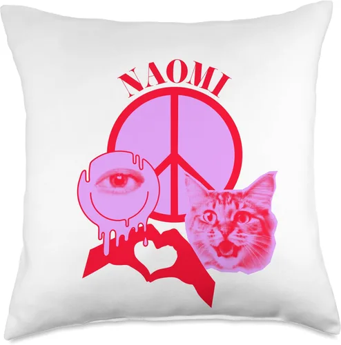 Miniatura 4 de Naomi Name Personalized Peace and Karma Co. Personalized Naomi First Name I Love Retro Cat Mom Throw Pillow, 16x16, Multicolor