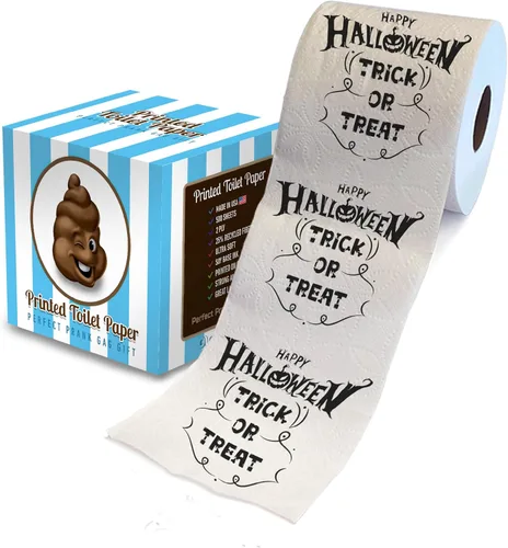 Miniatura 24 de Printed TP Papel higiénico impreso con texto en inglés "Beware of Devil" de Halloween, rollo de papel higiénico aterrador para sorpresa, broma, Rojo