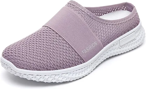 Miniatura 4 de Pantuflas planas de malla de punto para mujer, tela de malla transpirable sin espalda, antideslizantes, suela suave, cómodas, sin cordones