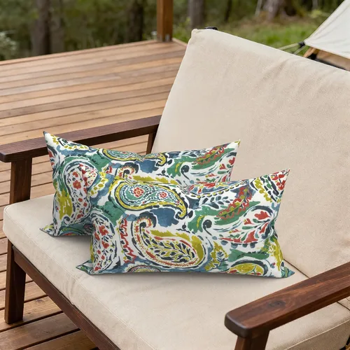 Miniatura 798 de Juego de 2 almohadas para exteriores de 16 x 16 pulgadas, repelentes al agua con interiores, para muebles de patio, hogar, jardín, geometría bohemia