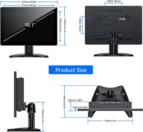 Miniatura 6 de Eyoyo Monitor de pantalla táctil pequeño de 10.1 pulgadas: pantalla IPS de 1280x800, táctil de 10 puntos, entrada HDMI VGA AV, altavoces