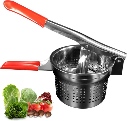 Miniatura 8 de Exprimidor de verduras de acero inoxidable de 13.5 onzas, mango de silicona roja antideslizante, exprimidor de agua vegetal de metal para exprimir
