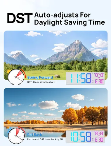 Miniatura 7 de MASHI Reloj de pared digital grande de 18.5", con control remoto, doble alarma con gran pantalla LED, 10 niveles de brillo ajustable, DST, fecha
