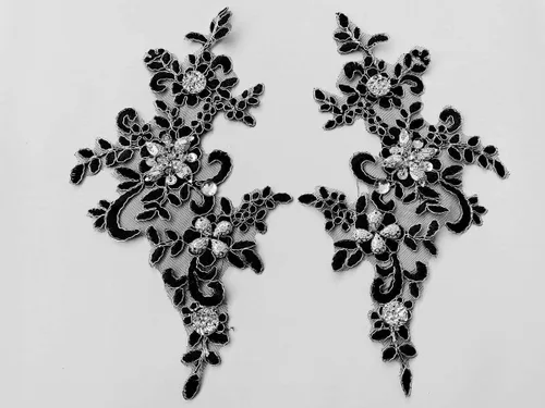 Miniatura 16 de Parches de tela de encaje fino bordados con diamantes de imitación bordados, decoración de vestido para coser en lentejuelas cuentas, accesorio