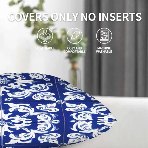 Miniatura 7 de Fundas de almohada, patrón étnico azul, fundas de almohada para dormitorio, sala de estar, paquete de 2