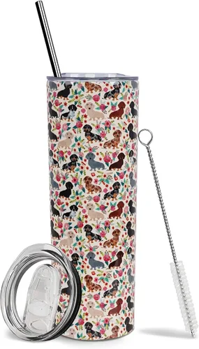 Miniatura 16 de Dachshund - Vaso de viaje aislado de acero inoxidable de 20 onzas con asa y pajilla, regalo para mujer, para el Día de la Madre, a prueba de fugas