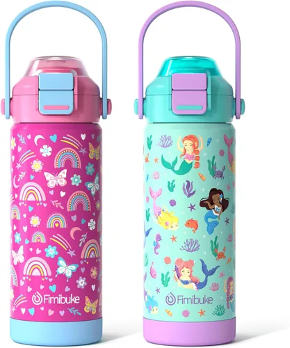 Miniatura 9 de Tazas aisladas para niños con pajita de apertura rápida y pico 2-en-1, tapa hermética de 14 onzas, acero inoxidable al vacío 18/8, sin BPA, tazas