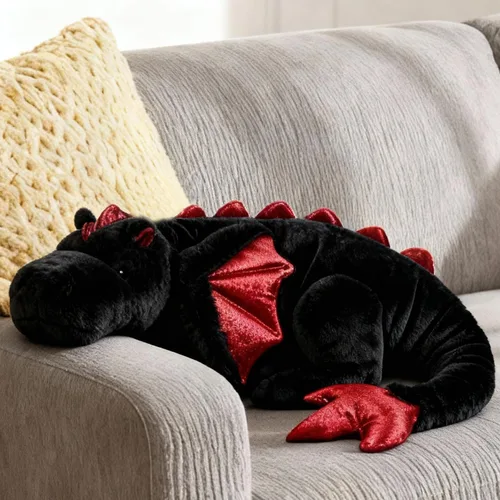 ARELUX Lindo dragón grande de 36 pulgadas, peluche de pterosaurio negro suave, almohada gigante de dinosaurio mullido con alas, regalos de peluche