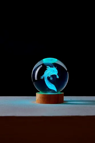 Miniatura 8 de Lámpara de bola de cristal 3D de Axolotl, lámpara de noche de bola de cristal mejorada de 3.15 pulgadas con 16 colores LED, base de madera, control