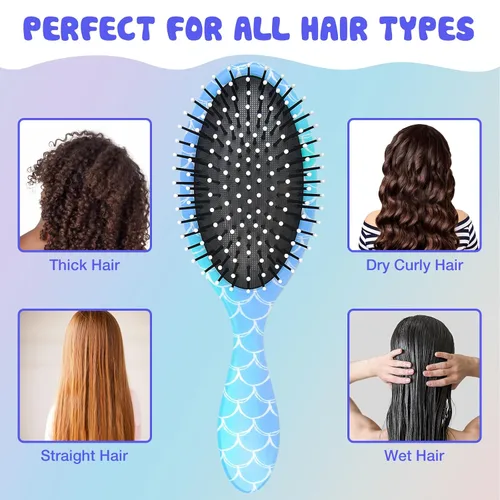 Miniatura 4 de Cepillo de pelo para niñas y niños pequeños, cepillo desenredante para cabello rizado y grueso, sin dolor, peine para niñas y mujeres, unicornio