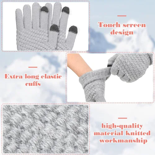 Miniatura 3 de 4 pares de guantes de punto para pantalla táctil de invierno para niños