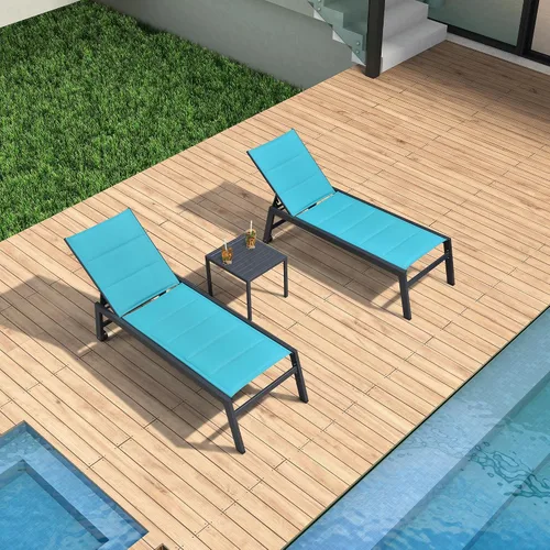 Miniatura 21 de PURPLE LEAF Juego de 2 tumbonas de aluminio para patio al aire libre con ruedas y mesa auxiliar, tumbona de piscina para jardín al aire libre, junto