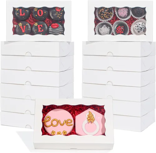 Miniatura 9 de RomanticBaking Paquete de 50 cajas de galletas blancas de 7 x 4 3/8 x 1 1/2 pulgadas, cajas de panadería resistentes con ventana, cajas de macarrón