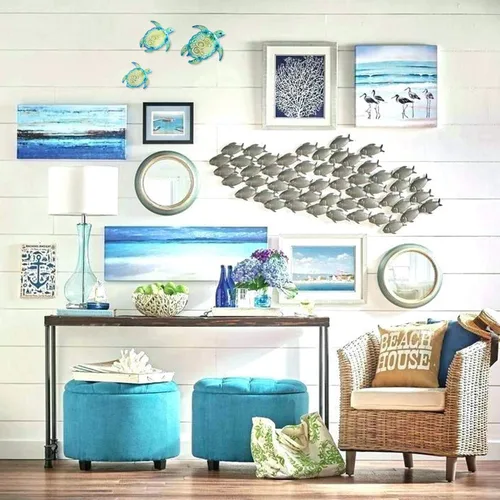 Miniatura 5 de YOUIN Juego de 3 decoraciones de pared de metal con temática de tortuga marina y playa, decoración de pared para interiores y exteriores, baño
