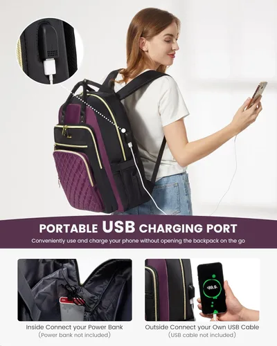 Miniatura 6 de LOVEVOOK Mochila para computadora portátil para mujer, mochila para trabajo de viaje, bolsa de computadora para enfermera, profesora, bolsa