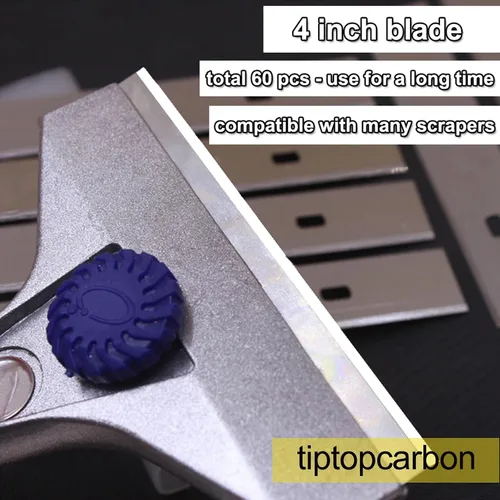 Miniatura 7 de Cuchillas raspadoras de 4 pulgadas, 60 piezas de repuesto de acero inoxidable para rascador para quitar papel tapiz de vinilos adhesivos