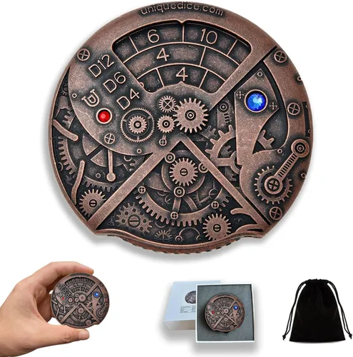 Miniatura 35 de UD - Juego de dados mecánicos de ruleta únicos DND Steampunk Dragones de metal D y D con dados TRPG DND 7 en 1 Spinner Metal D&D Juego de dados