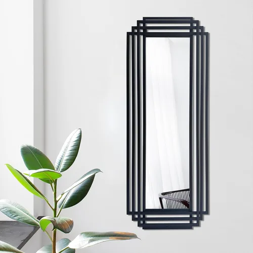Miniatura 22 de Espejo de marco de metal geométrico, espejo de pared Art Deco moderno de 42 x 16 pulgadas, espejos decorativos rectangulares dorados para baño