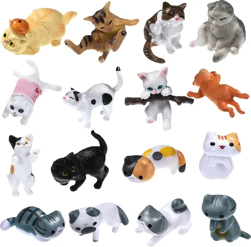 Blulu 16 piezas de figuras de gato realistas de juguete encantadoras figuras de gatos mini gatos en miniatura, juguete para jardín, hogar, fiesta,