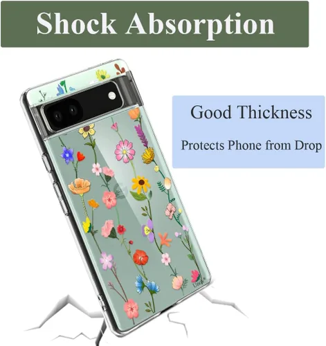 Miniatura 5 de Unov Funda para Pixel 6a, transparente con diseño, ajuste delgado, buen agarre, funda de teléfono en relieve, cubierta protectora a prueba