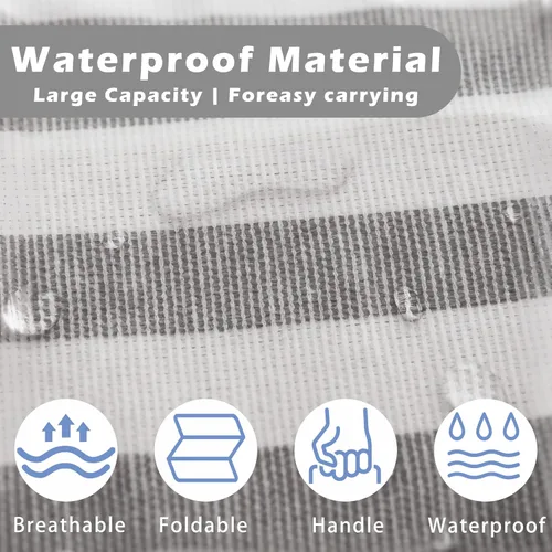 Miniatura 4 de Cesta grande para la ropa sucia, 75L impermeable, cesta plegable con asas extendidas para ropa en el dormitorio familiar (rayas verticales grises)