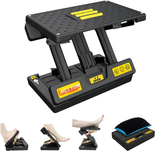 Miniatura 8 de Reposapiés para debajo del escritorio en el trabajo, ajustable en 4 alturas, plegable, con rodillo de masaje y almohadilla suave, marco de metal