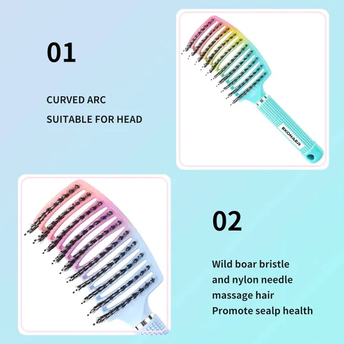 Miniatura 5 de Paquete de 2 cepillos desenredantes para eliminar nudos sin dolor, añade brillo y hace que el cabello sea suave, cepillo desenredante de cerdas