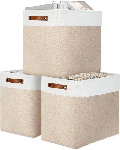 Miniatura 34 de DULLEMELO Juego de 4 cubos de almacenamiento, cesta de almacenamiento de tela para estantes, armario, cuarto del bebé, almacenamiento de juguetes
