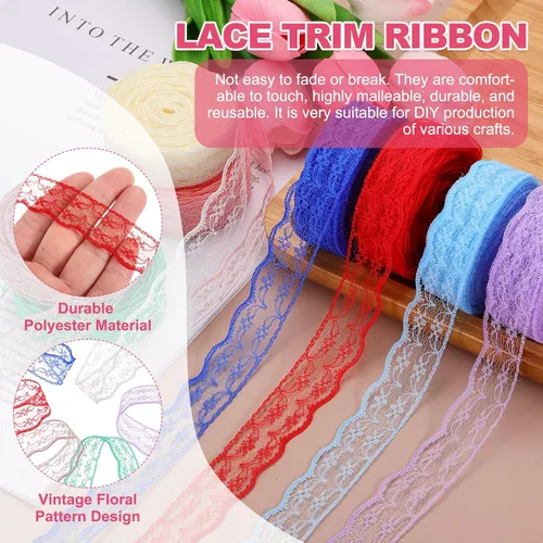 Miniatura 3 de MECCANIXITY 8 Yard Lace Trim Ribbon, 0.9 Inch Wide Vintage Floral Pattern Crochet Lace Edge Ribbon Trimming for DIY Sewing Crafts Gift Wrap Wedding