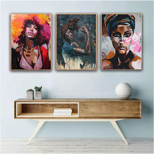 Ecyanlv Lienzo de mujer afroamericana para pared, cuadros de mujeres negras, pinturas abstractas de arte africano, retrato de mujer negra, arte de