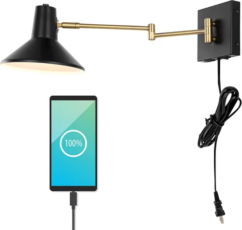 JONATHAN Y JYL1302B Hygge - Brazo oscilante de 16 pulgadas, 1 luz, moderno puerto de carga USB, de hierro de mediados de siglo, LED, vestíbulo,