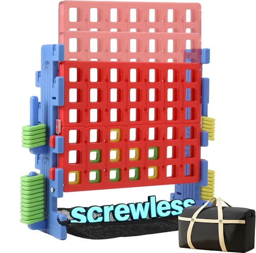 Miniatura 9 de SDADI Juego Gigante 'Click' de 4 en Raya con Ensamblaje Estilo Bloque, Altura Ajustable, Juego de Conectar 4 para Anotar, Juego Familiar Portátil