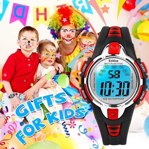 Miniatura 7 de Edillas Relojes digitales para niñas y niños, reloj de pulsera de 7 colores para niños, impermeable, deportivo, al aire libre, multifuncional