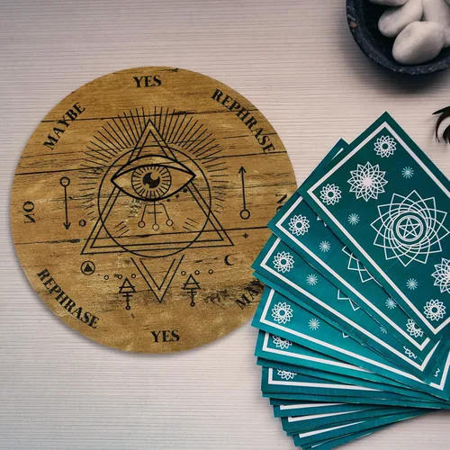 Miniatura 5 de Jetec Tablero de péndulo de madera para la radiestesia, adivinación, péndulo de brujería, suministros de altar con collar de cristal y kit