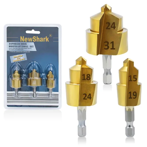 Juego de brocas escalonadas, métricas, 3 unidades con bolsa, perforadora central automática (0.157-0.472 in/0.157-0.787 in/0.157-1.260 in), vástago