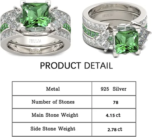 Miniatura 2 de Jeulia Juego de anillos de novia de 4.1 quilates para mujer, anillos de compromiso de corte princesa, anillos de compromiso de plata de ley, anillos