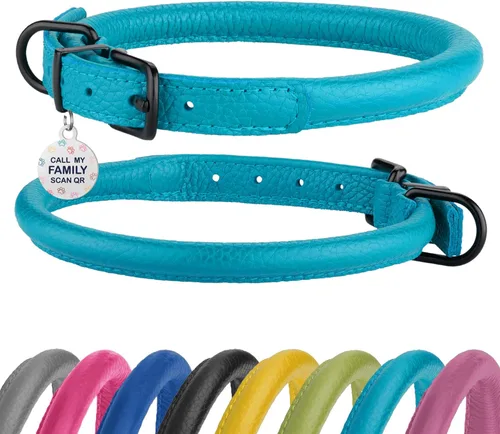 Miniatura 12 de Collar de cuero enrollado para perro, diseño redondo suave que evita enredos y enmarañe con etiqueta de identificación para perros pequeños, Hebilla