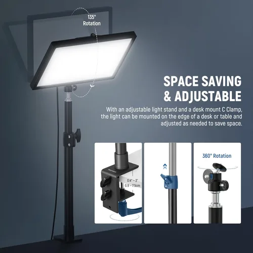 Miniatura 8 de NEEWER 25W 12.9" Luz Clave de Transmisión con Soporte de Escritorio/Control Remoto 2.4G/Transmisor USB, Control de APP para PC/Mac 2300Lx/0.5m