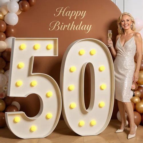 Miniatura 22 de Números de marquesina de 4 pies de alto, 4 pies de alto, números grandes iluminados 0 para 30, 40, 50, 60, decoración de fiesta de cumpleaños
