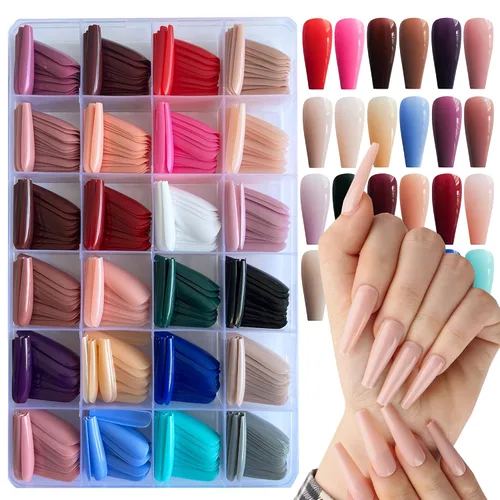 Miniatura 9 de AddFavor 576 uñas postizas a presión de almendra, uñas postizas medianas de cobertura completa, uñas cortas de aguja a presión, uñas postizas