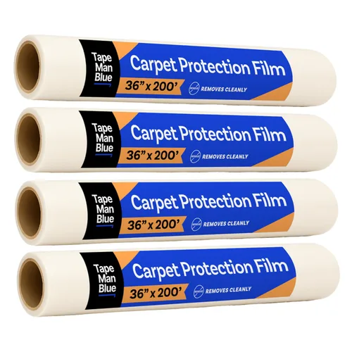 Miniatura 9 de TapeManBlue Rollo de película protectora de alfombra de 36 pulgadas x 200 pies, película protectora de plástico autoadhesiva para alfombras