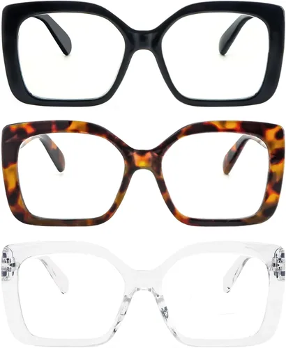REAVEE Paquete de 3 lentes de lectura elegantes con bloqueo de luz azul para mujer, para computadora a la moda, lindos lectores con bisagra de