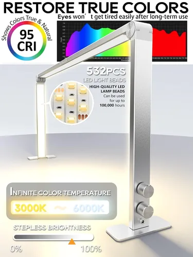 Miniatura 3 de STOLAS Nail Tech - Lámpara de manicura LED regulable de 4000 K-6000 K, luz de escritorio para tecnología de uñas, color plateado